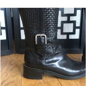 Cole Haan Black Woven Leather Boots
